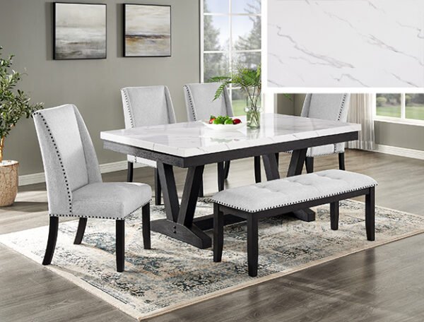 1319-6P VANCE FAUX TBL/WING CHAIRS,BENCH