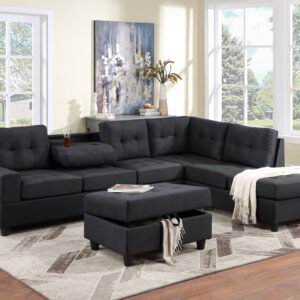 30Heights - Reversible Sectional + Storage Ottoman (Black Linen)