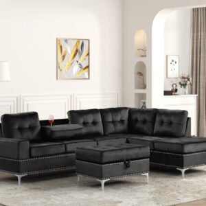Anserra Black Reversible Sectional + Ottoman Set