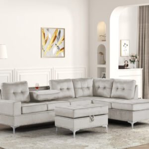 Anserra Gray Reversible Sectional + Ottoman Set