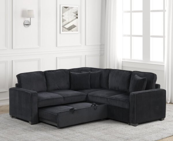 Ariel Black Sectional With Pull-Out Bed - Image 2