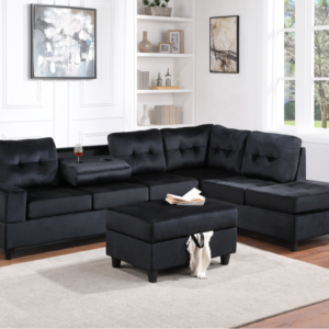 20Heights Reversible Sectional + Ottoman - Black Velvet
