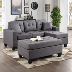 Naomi Grey Linen - Reversible Sectional & Ottoman