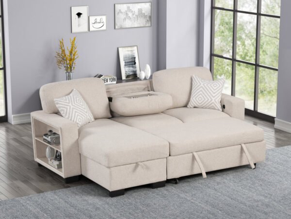 Pacific Beige Reversible Sectional With Pull-Out Bed - Image 3