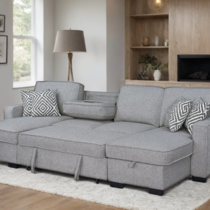 Sahara Gray - Double Storage Chaise Sectional w/ Drop Down Cupholders