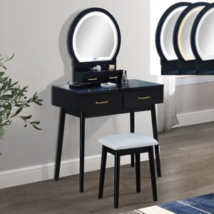 4905SET-BK CECILIA VANITY TABLE & STOOL-BLACK