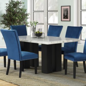1220 Blue - (FAUX MARBLE) Dining Table + 6 Chair Set