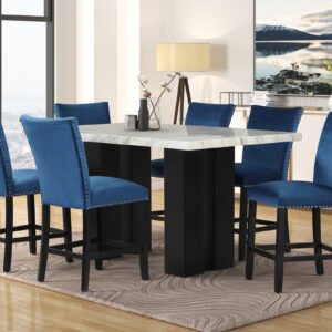 2220 Blue - (FAUX MARBLE) Counter Height Table + 6 Chair Set