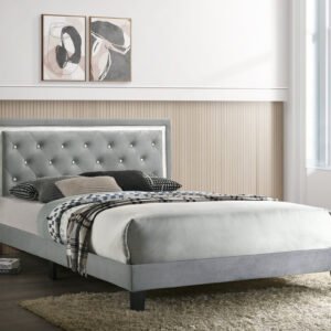 Passion Grey Velvet Platform Bed - Twin, Full, Queen, King