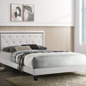 Passion White Velvet Platform Bed - Twin, Full, Queen, King