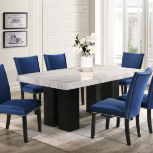 Finland Blue - (GENUINE MARBLE) Table & 6-Chairs